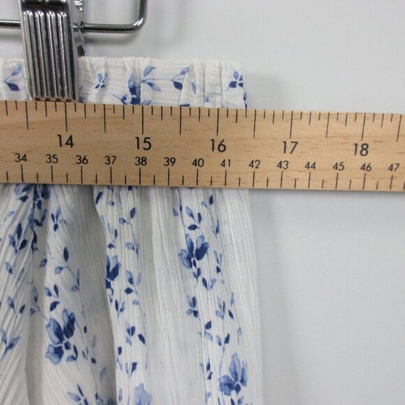 Club Monaco Plumina Blouse Women S White Blue Floral Off Shoulder Crinkled 138 - Picture 7 of 9